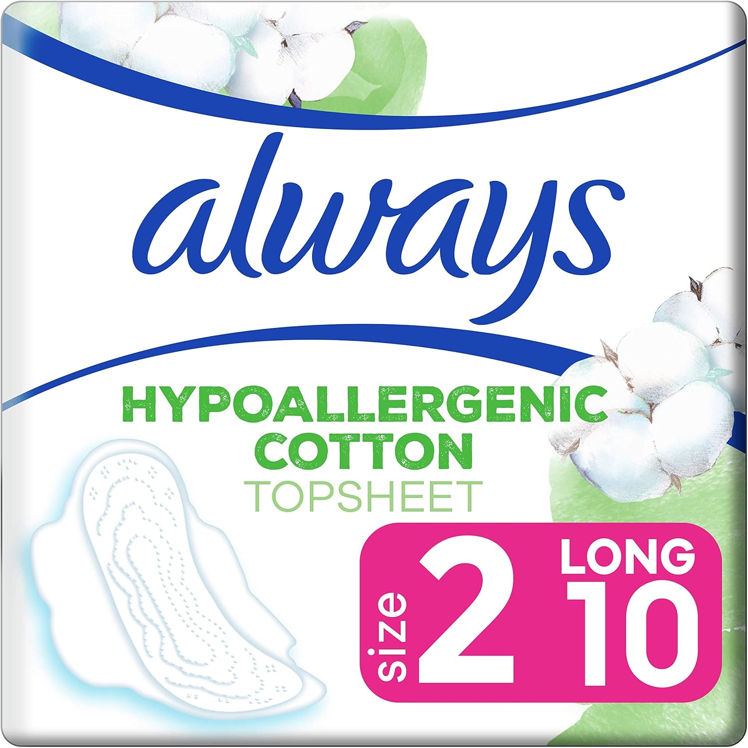 Always Pure Cotton Protection Ultra Thin Long Sanitary Pads with Wings, 10/18 count