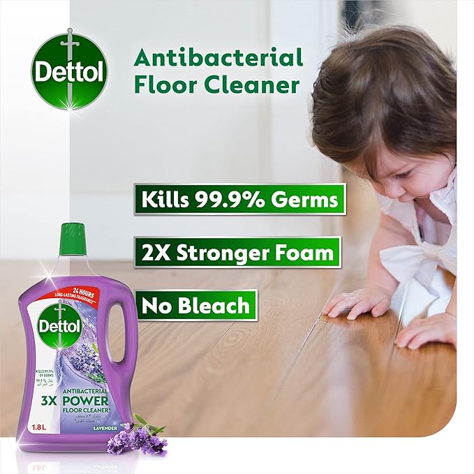 Dettol Lavender Antibacterial Power Floor Cleaner with 3 times Powerful Cleaning (Kills 99.9% of Germs), 1.8L, Twin Pack