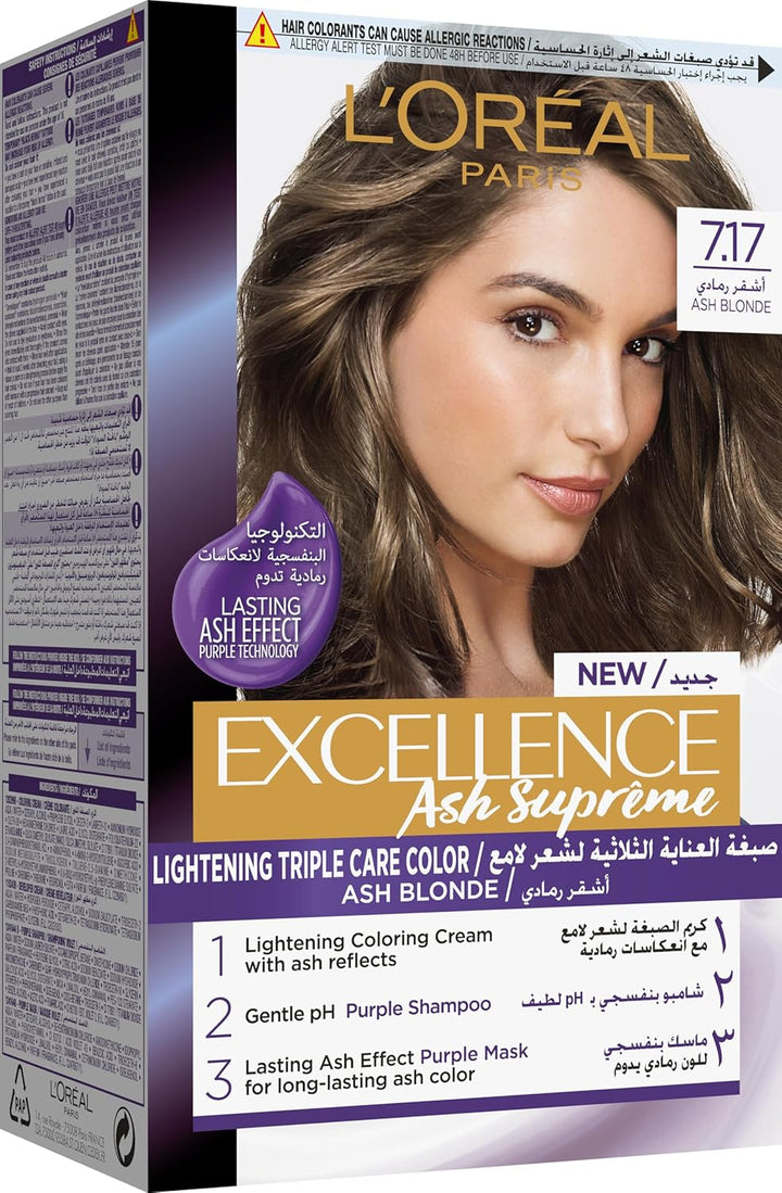 L’Oréal Paris Excellence Ash Supreme AntiBrass Permanent Hair Colour, 7.17 Ash Blonde, 250 ml