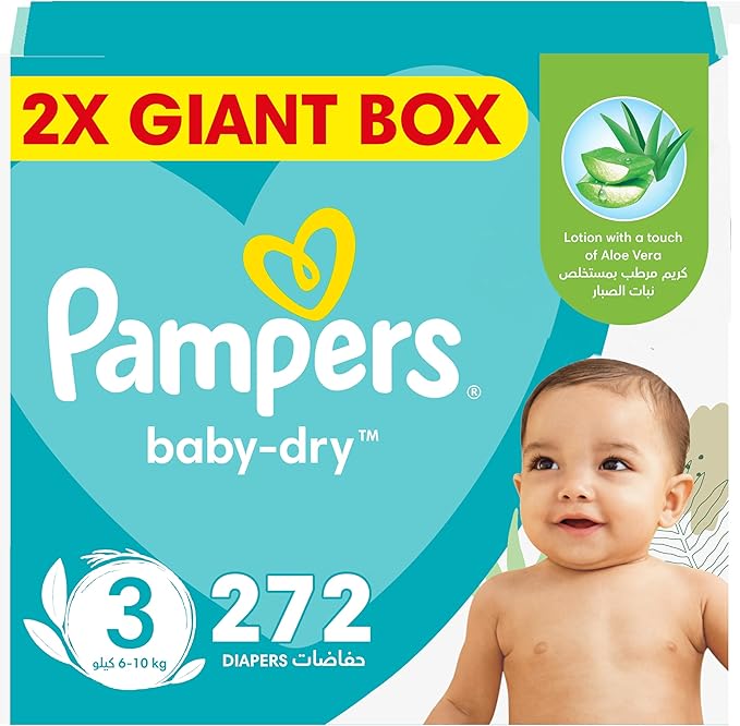Pampers Baby Dry Taped Diapers with Aloe Vera Lotion, up to 100% Leakage Protection, Size 3, 6-10kg, 68 Counts