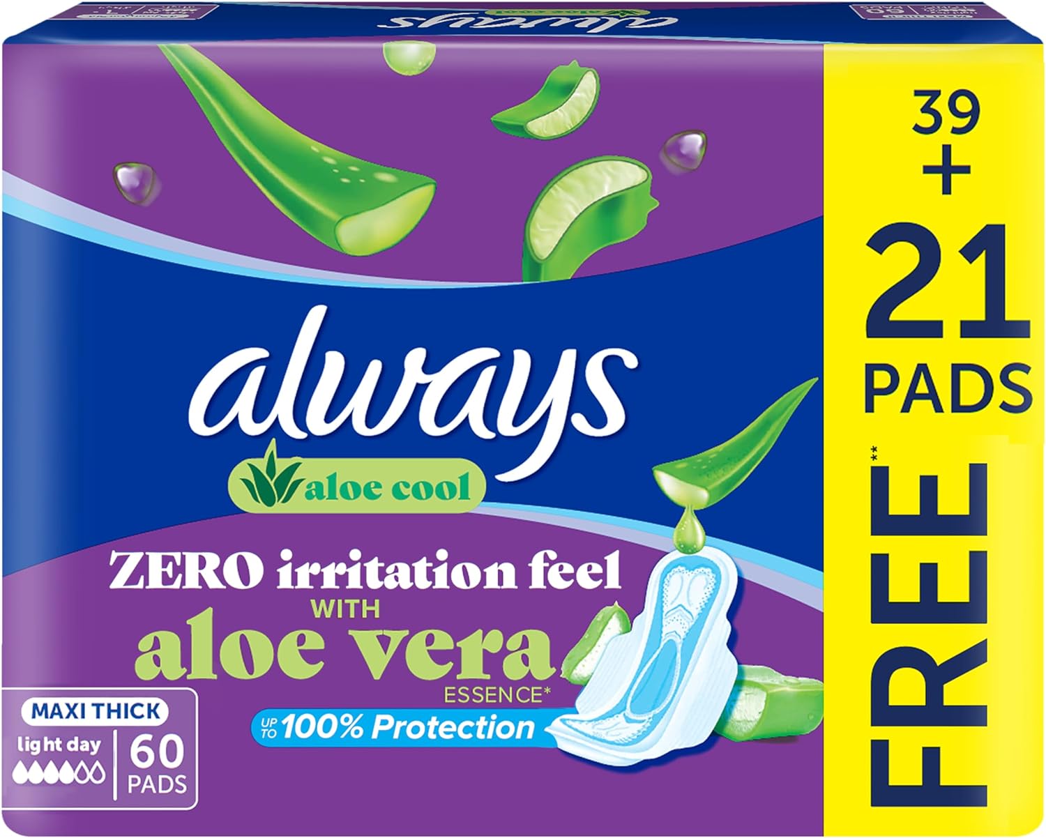 Always Aloe Cool Zero Irritation Feel with Aloe Vera 60 Pads