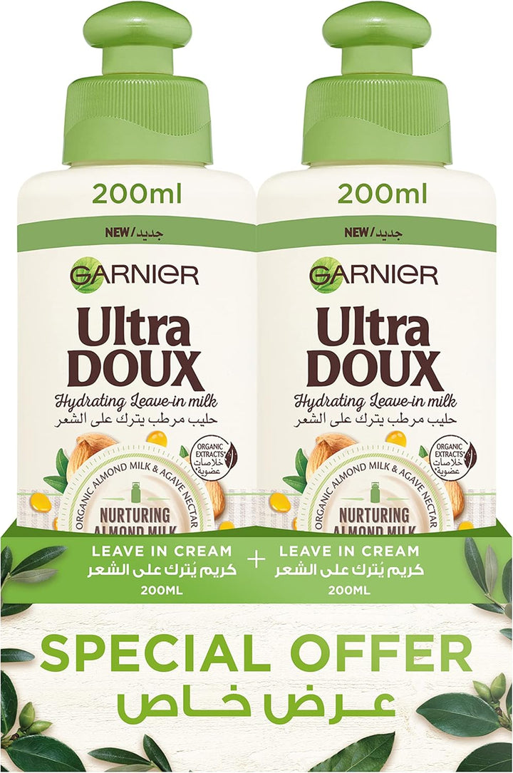 Garnier Ultra Doux Almond Milk Hydrating Leave-In Milk, 2 X 200 ml - Pack of 1