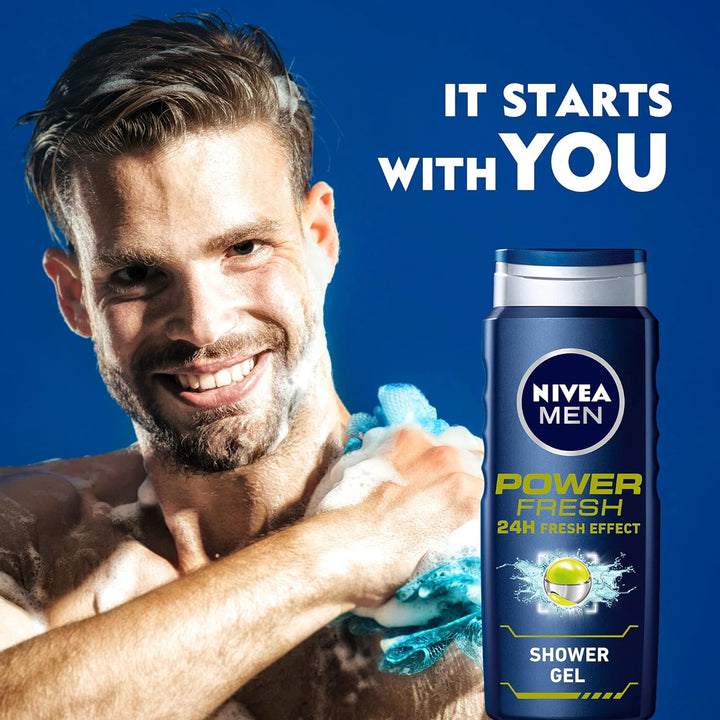 Nivea MEN 3in1 Shower Gel, Power Fresh 24h Fresh Effect Citrus Scent, 500ml