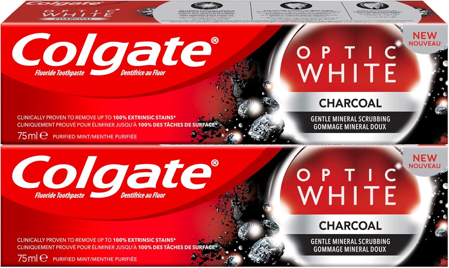 Optic White Charcoal Whitening Toothpaste 75ml Pack Of 2
