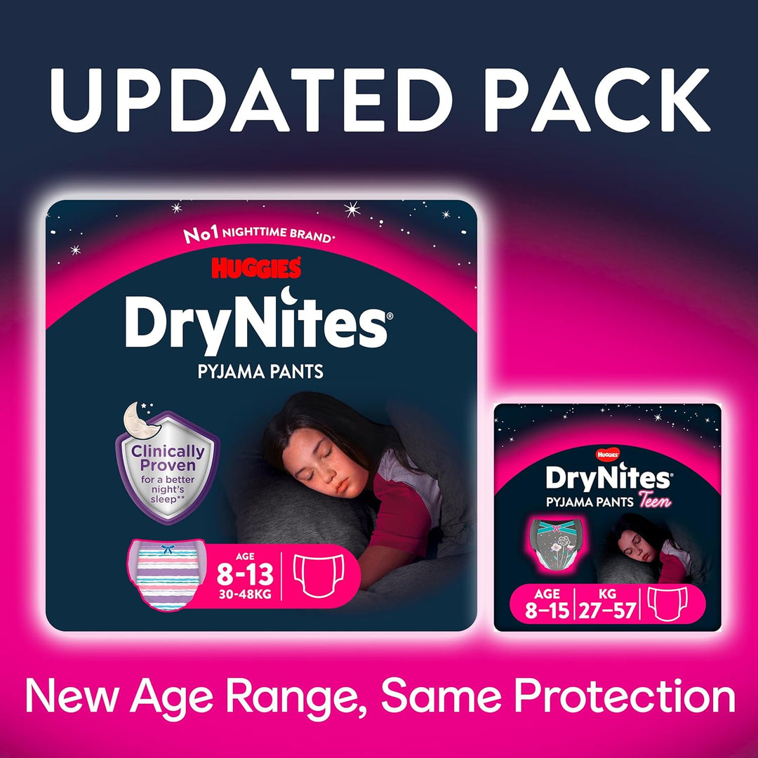 Huggies DryNites Pyjama Pants, 8-13 years, Bed Wetting Diaper, Girls, 30-48 kg, Jumbo Pack, 52 Pants