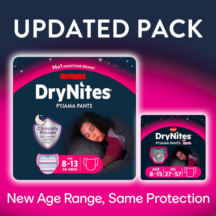 Huggies DryNites Pyjama Pants, 8-13 years, Bed Wetting Diaper, Girls, 30-48 kg, Jumbo Pack, 52 Pants