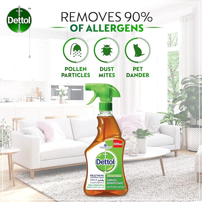 Dettol Antibacterial Surface Disinfectant, Trigger Spray Bottle, 500ml - Pack of 3