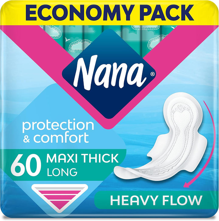 Nana Maxi thick, long sanitary pads for a heavy flow, protection & comfort, 60 pads