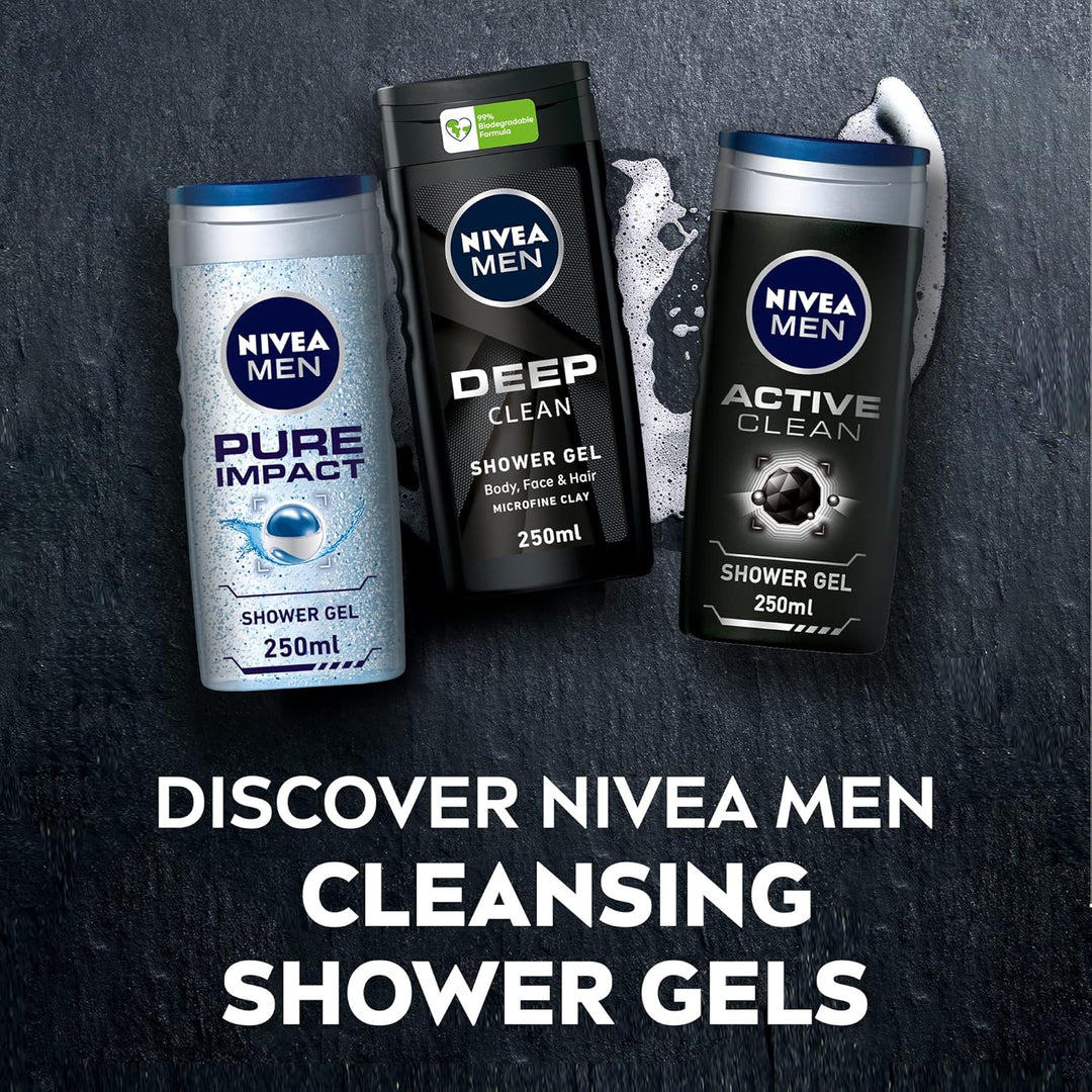 MEN 3in1 Shower Gel Body Wash, Cleansing DEEP Micro-Fine Clay, Woody Scent, 250ml