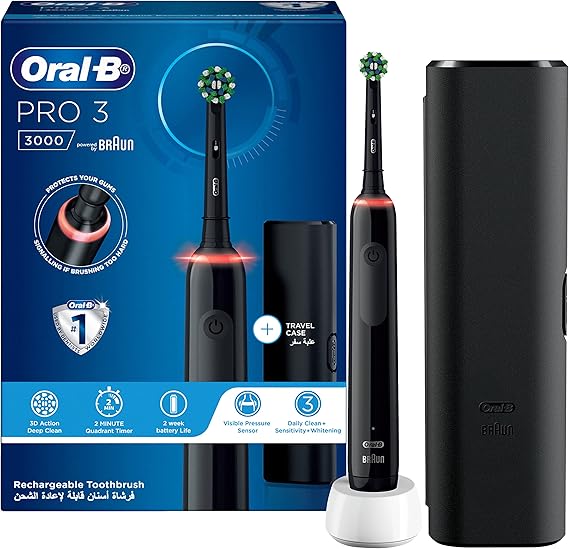Oral-B Pro Clean 3 3000 Electric Toothbrush with Travel Case, Black Color, Rechargeable, with Built-in Timer