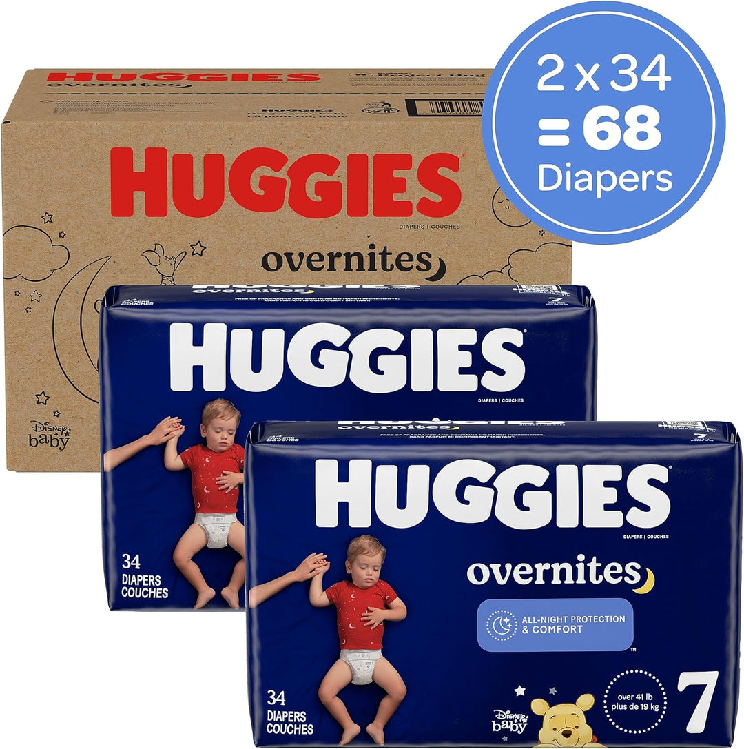 Huggies Overnight Diapers Size 7 (41+ lbs), 68 Ct, Overnites Nighttime Baby Diapers