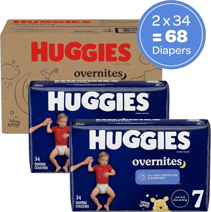 Huggies Overnight Diapers Size 7 (41+ lbs), 68 Ct, Overnites Nighttime Baby Diapers