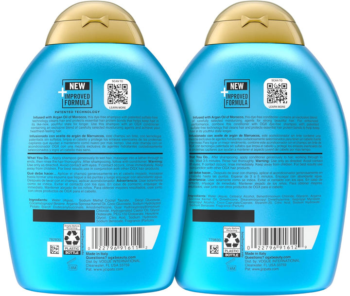 OGX Shampoo & Conditioner Renewing+ Argan Oil Of Morocco (2x 385ml), Sulfate-Free Surfactants for Gentle Cleansing and Deep Hydration, Moroccan Oil Haircare Set for Damaged and Dry Hair