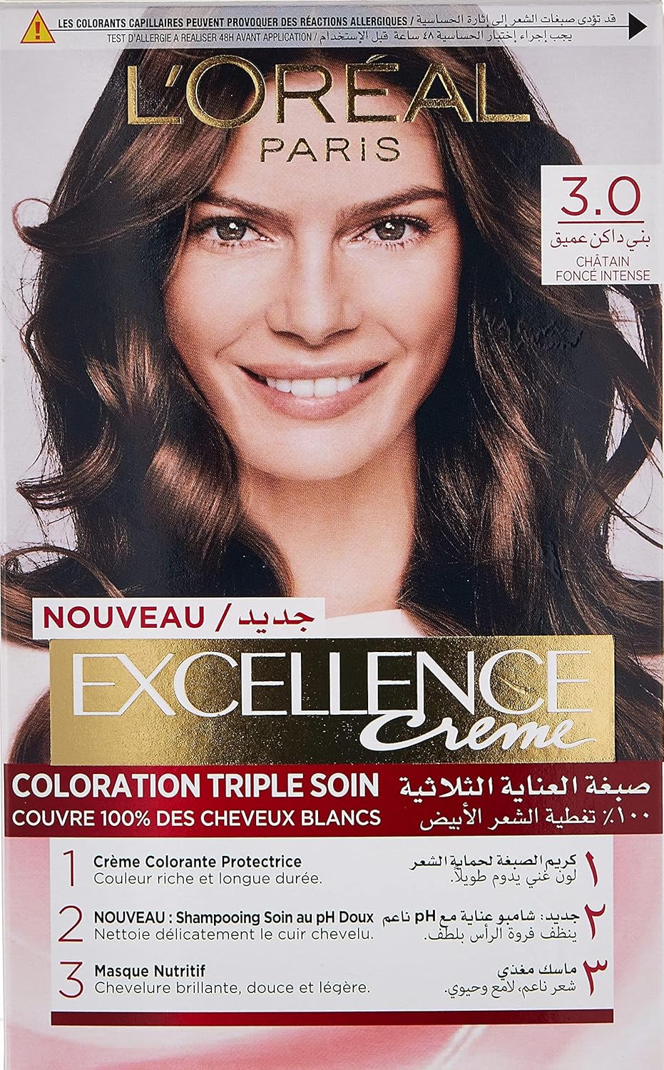 L’Oréal Paris Excellence Crème Permanent Hair Color, 3.0 Brown Black