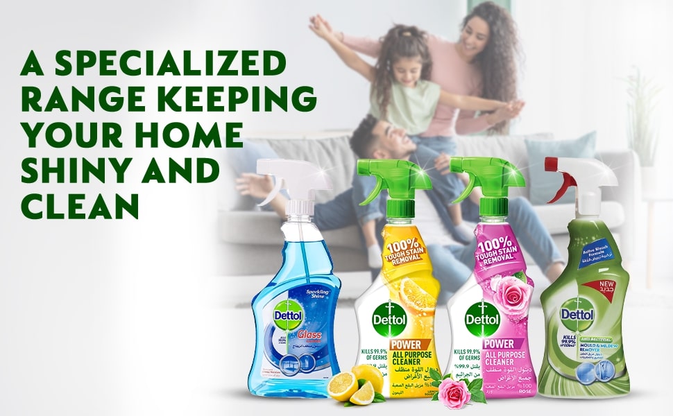 Dettol Trigger Domain Bundle - Pack Of 4 - Bathroom Cleaner, Kitchen Trigger, Lemon All Purpose Cleaner, And Mold & Mildew Remover