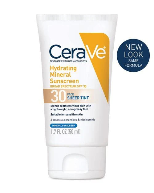 CeraVe HYDRATING MINERAL SUNSCREEN BROAD SPECTRUM SPF30 30 FACE SHEER TINT 3 FL OZ