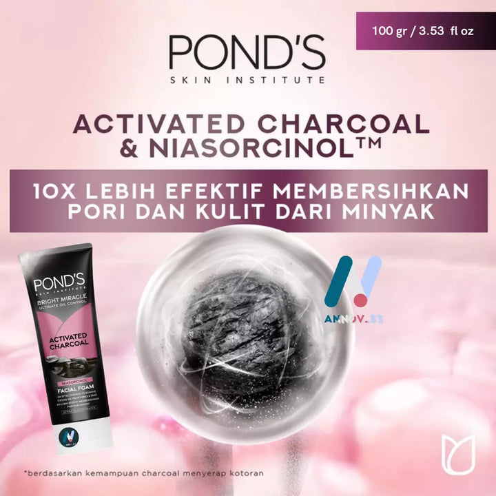 Pond's Skin Institute Bright Miracle Ultimate Oil Control Activated Charcoal Niasorcinol Facial Foam