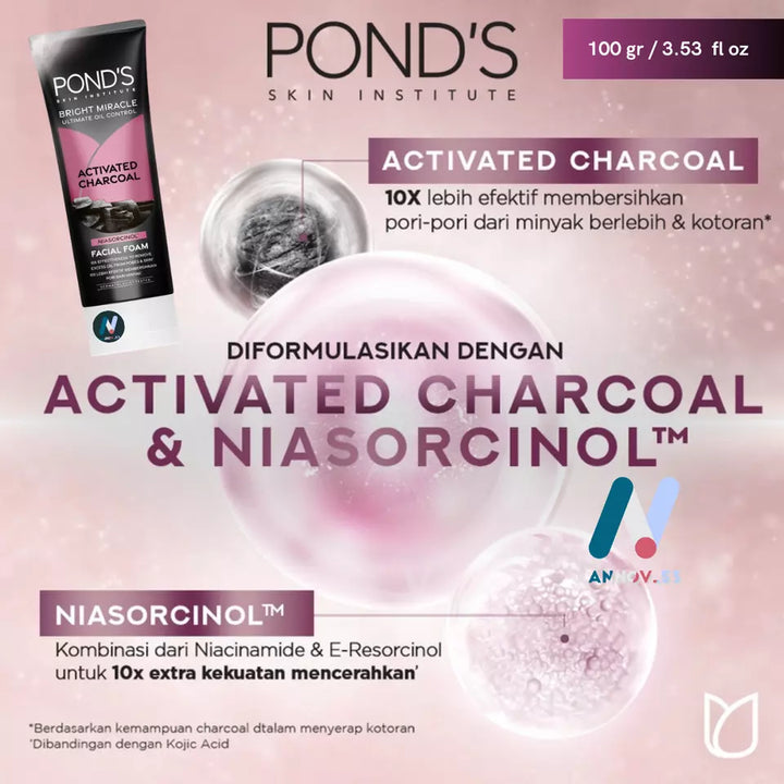 Pond's Skin Institute Bright Miracle Ultimate Oil Control Activated Charcoal Niasorcinol Facial Foam